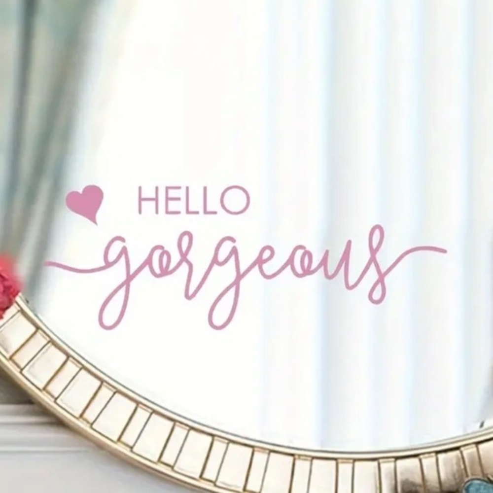 Hello Gorgeous Pink Mirror Decal Script Vinyl Wall Sticker Vanity Decor New